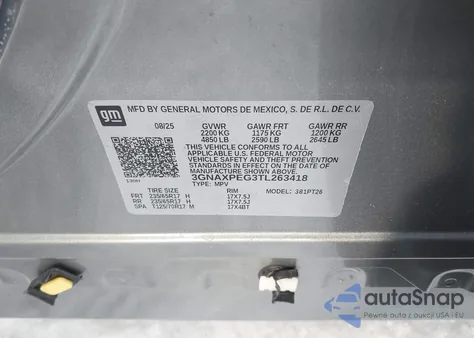 2026 Chevrolet Equinox Awd Lt from USA, damaged, VIN 3GNAXPEG3TL263418